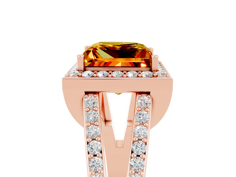 Rose gold Princess Cut Citrine Halo Ring with Split Shank U-Prong Band and Four-Prong Setting_5