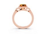 Rose gold Princess Cut Citrine Halo Ring with Tapered Band and Four-Prong Setting_3