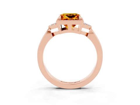 Rose gold Princess Cut Citrine Halo Ring with Tapered Band and Four-Prong Setting_3