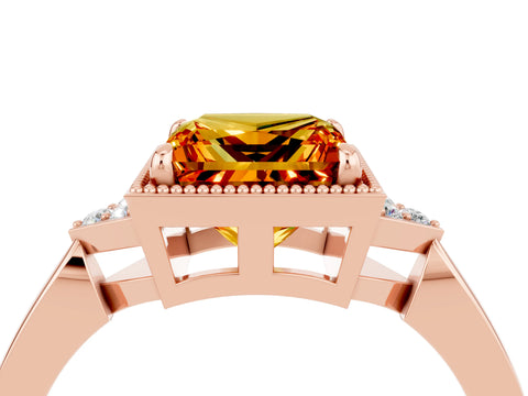 Rose gold Princess Cut Citrine Halo Ring with Tapered Band and Four-Prong Setting_4