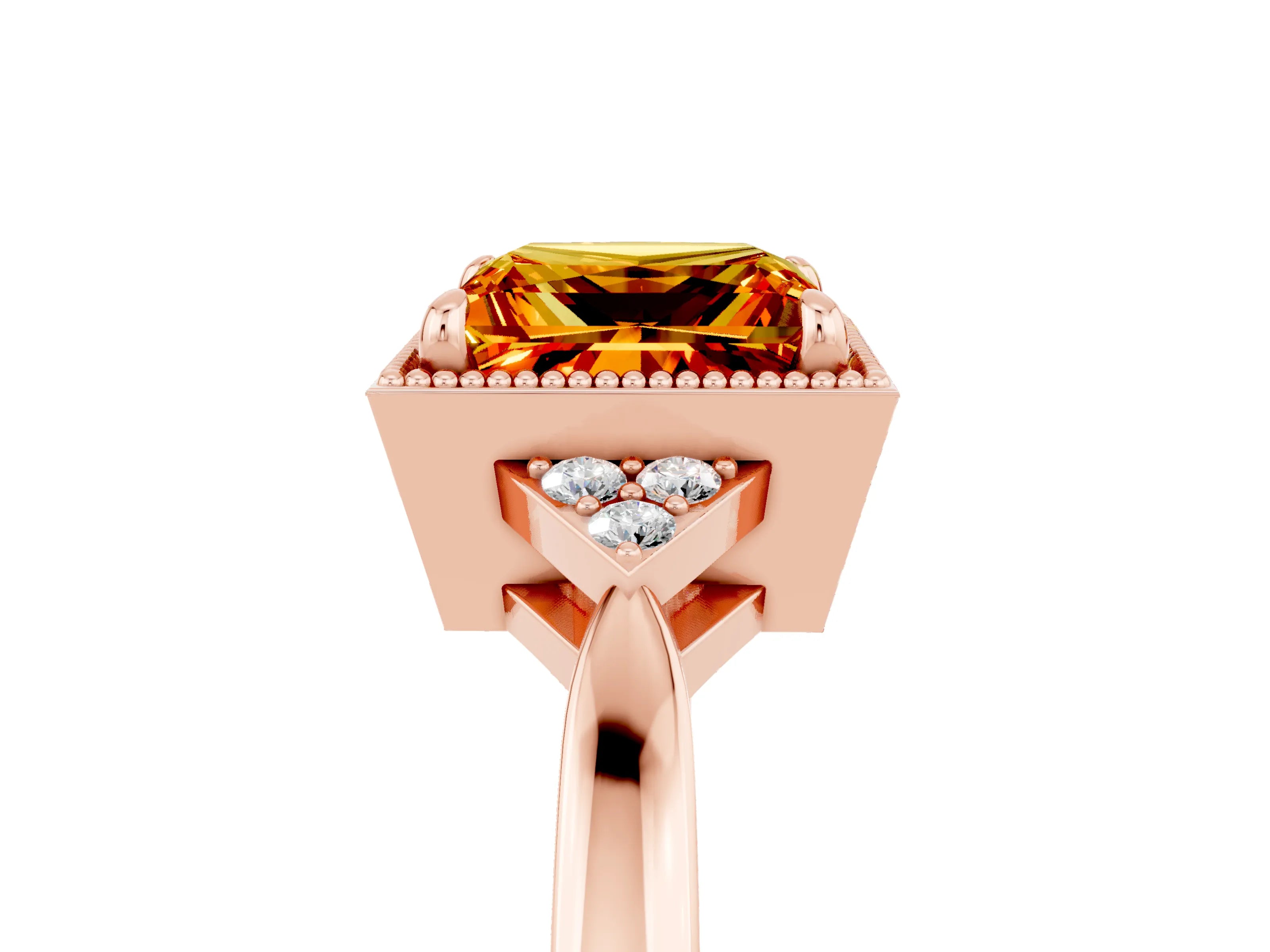 Rose gold Princess Cut Citrine Halo Ring with Tapered Band and Four-Prong Setting_5