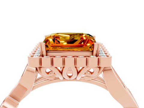 Rose gold Princess Cut Citrine Halo Ring with Vintage Split Shank and Four-Prong Setting_4