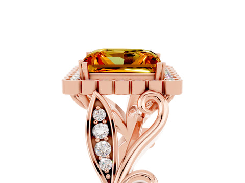 Rose gold Princess Cut Citrine Halo Ring with Vintage Split Shank and Four-Prong Setting_5