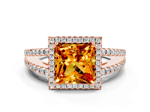 Rose gold Princess Cut Citrine Halo Split Shank Engagement Ring_12