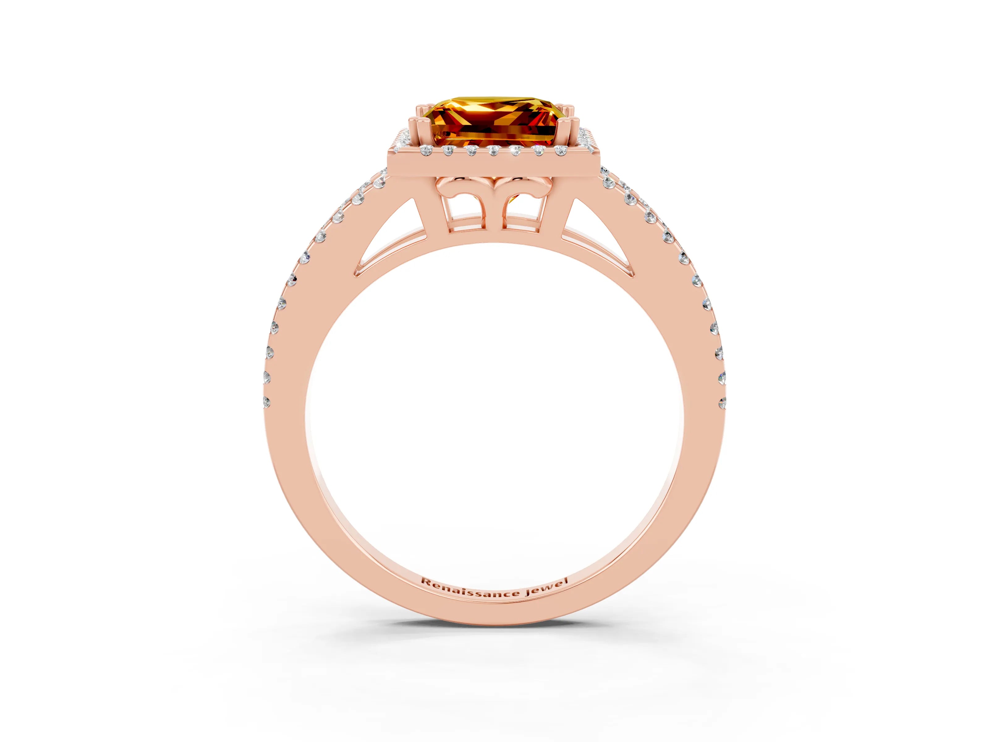 Rose gold Princess Cut Citrine Halo Split Shank Engagement Ring_15