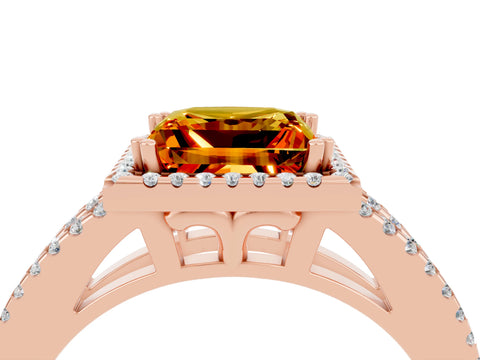 Rose gold Princess Cut Citrine Halo Split Shank Engagement Ring_16