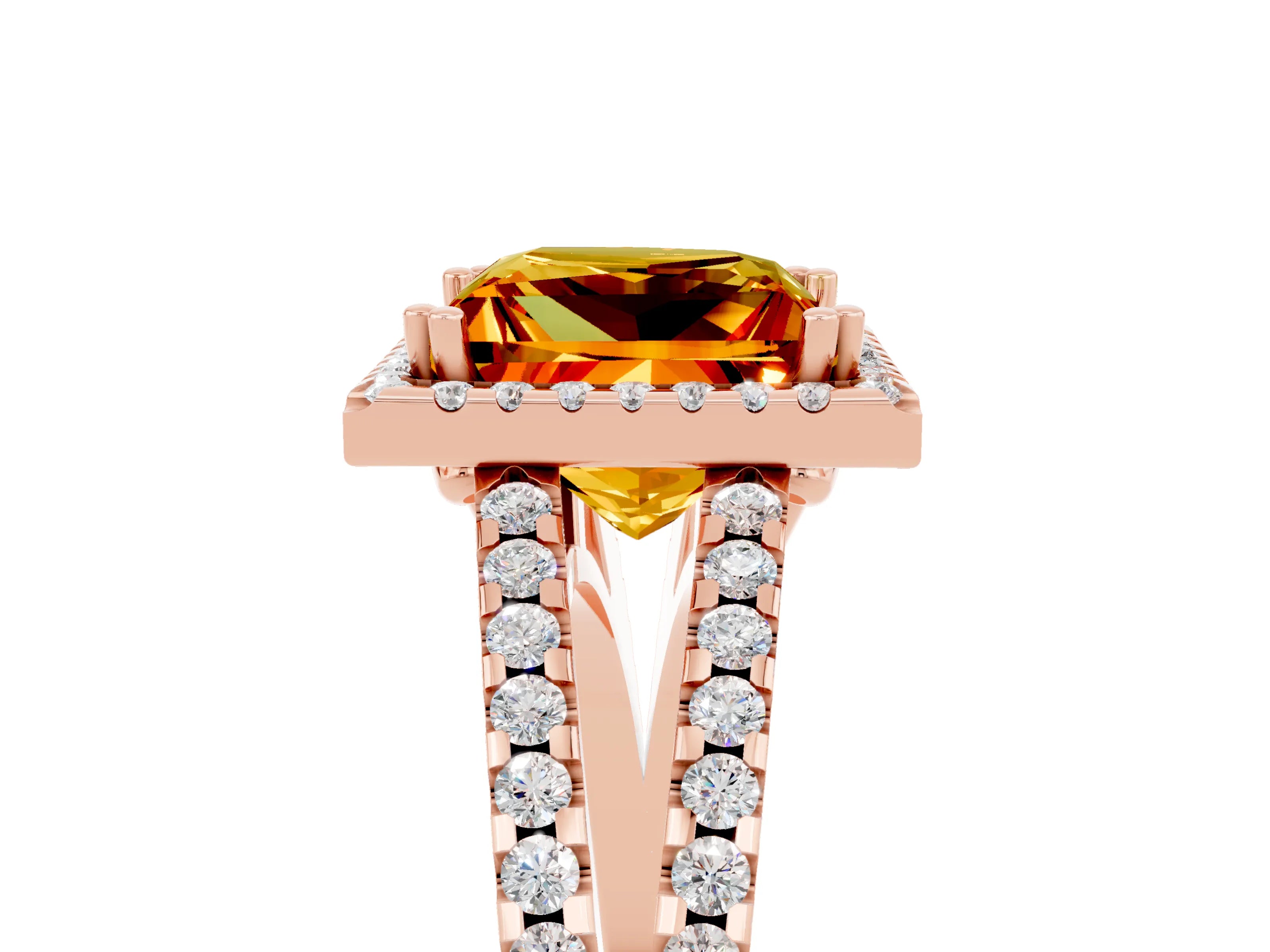 Rose gold Princess Cut Citrine Halo Split Shank Engagement Ring_17