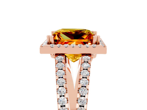 Rose gold Princess Cut Citrine Halo Split Shank Engagement Ring_17