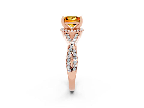 Rose gold Princess Cut Citrine Halo Twist Band Solitaire Prong Setting Ring_2