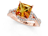 Rose gold Princess Cut Citrine  Halo Twist Band Solitaire Prong Setting Ring_37