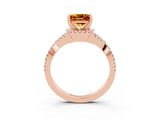 Rose gold Princess Cut Citrine  Halo Twist Band Solitaire Prong Setting Ring_39