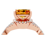 Rose gold Princess Cut Citrine  Halo Twist Band Solitaire Prong Setting Ring_40
