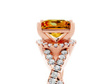 Rose gold Princess Cut Citrine  Halo Twist Band Solitaire Prong Setting Ring_41