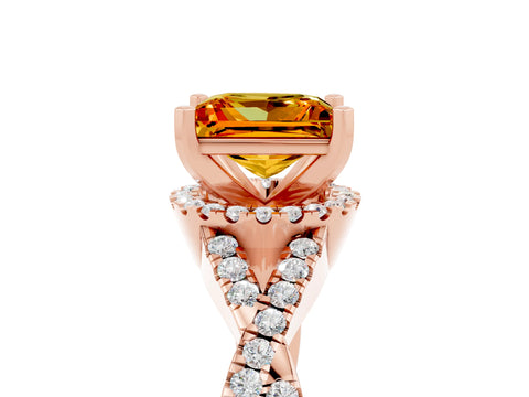 Rose gold Princess Cut Citrine Halo Twist Band Solitaire Prong Setting Ring_5