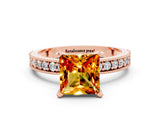 Rose gold Princess Cut Citrine Milgrain Pavé Engagement Ring with Four-Prong Setting_12