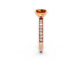 Rose gold Princess Cut Citrine Milgrain Pavé Engagement Ring with Four-Prong Setting_14