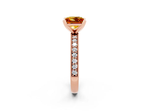 Rose gold Princess Cut Citrine Milgrain Pavé Engagement Ring with Four-Prong Setting_14