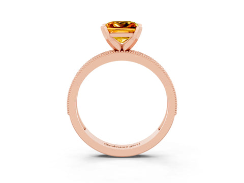 Rose gold Princess Cut Citrine Milgrain Pavé Engagement Ring with Four-Prong Setting_15