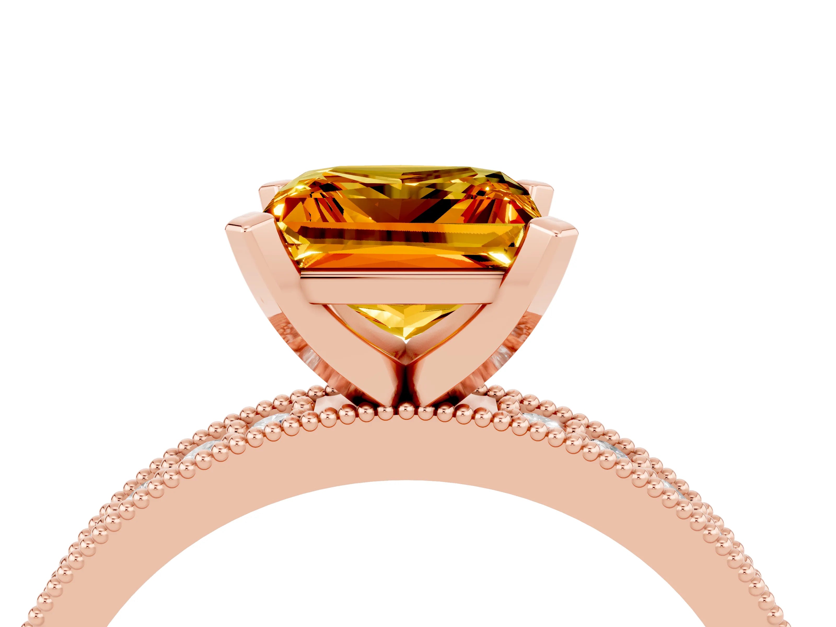 Rose gold Princess Cut Citrine Milgrain Pavé Engagement Ring with Four-Prong Setting_16