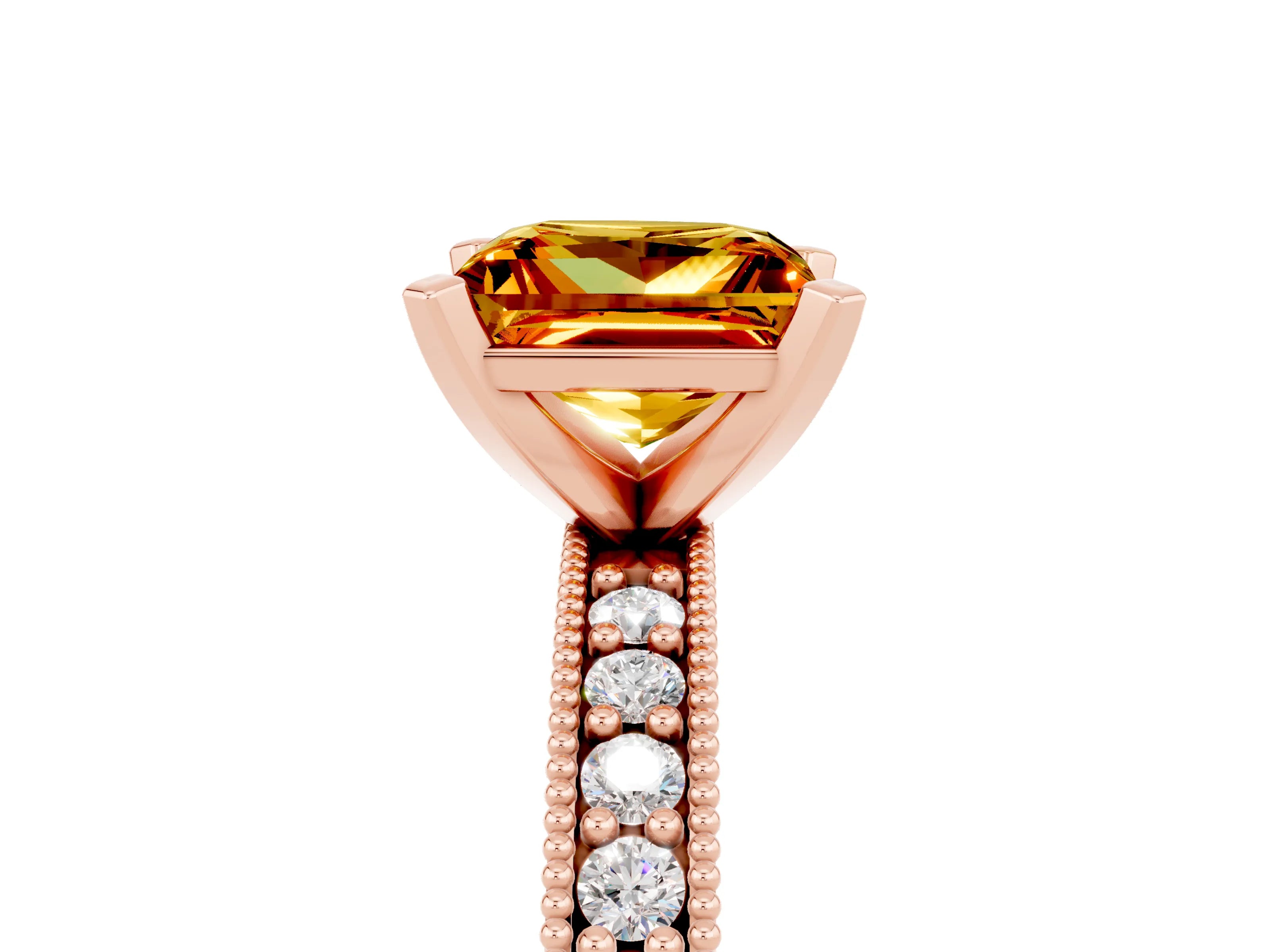 Rose gold Princess Cut Citrine Milgrain Pavé Engagement Ring with Four-Prong Setting_17