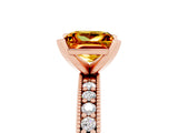 Rose gold Princess Cut Citrine Milgrain Pavé Engagement Ring with Four-Prong Setting_17