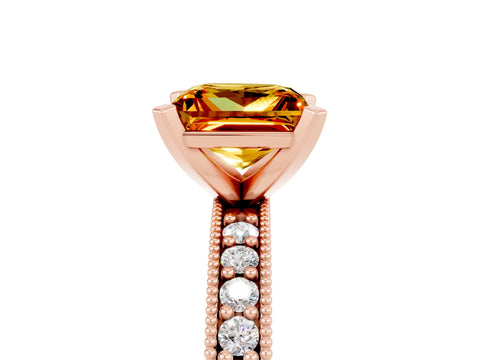 Rose gold Princess Cut Citrine Milgrain Pavé Engagement Ring with Four-Prong Setting_17