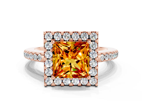 Rose gold Princess Cut Citrine Pavé Halo Ring with Four-Prong Setting_12