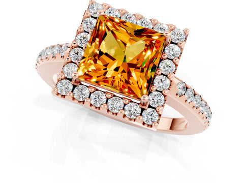 Rose gold Princess Cut Citrine Pavé Halo Ring with Four-Prong Setting_13