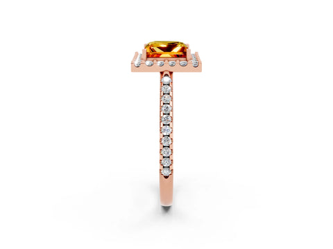 Rose gold Princess Cut Citrine Pavé Halo Ring with Four-Prong Setting_14