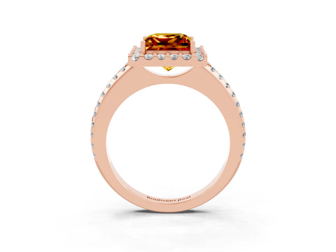 Rose gold Princess Cut Citrine Pavé Halo Ring with Four-Prong Setting_15