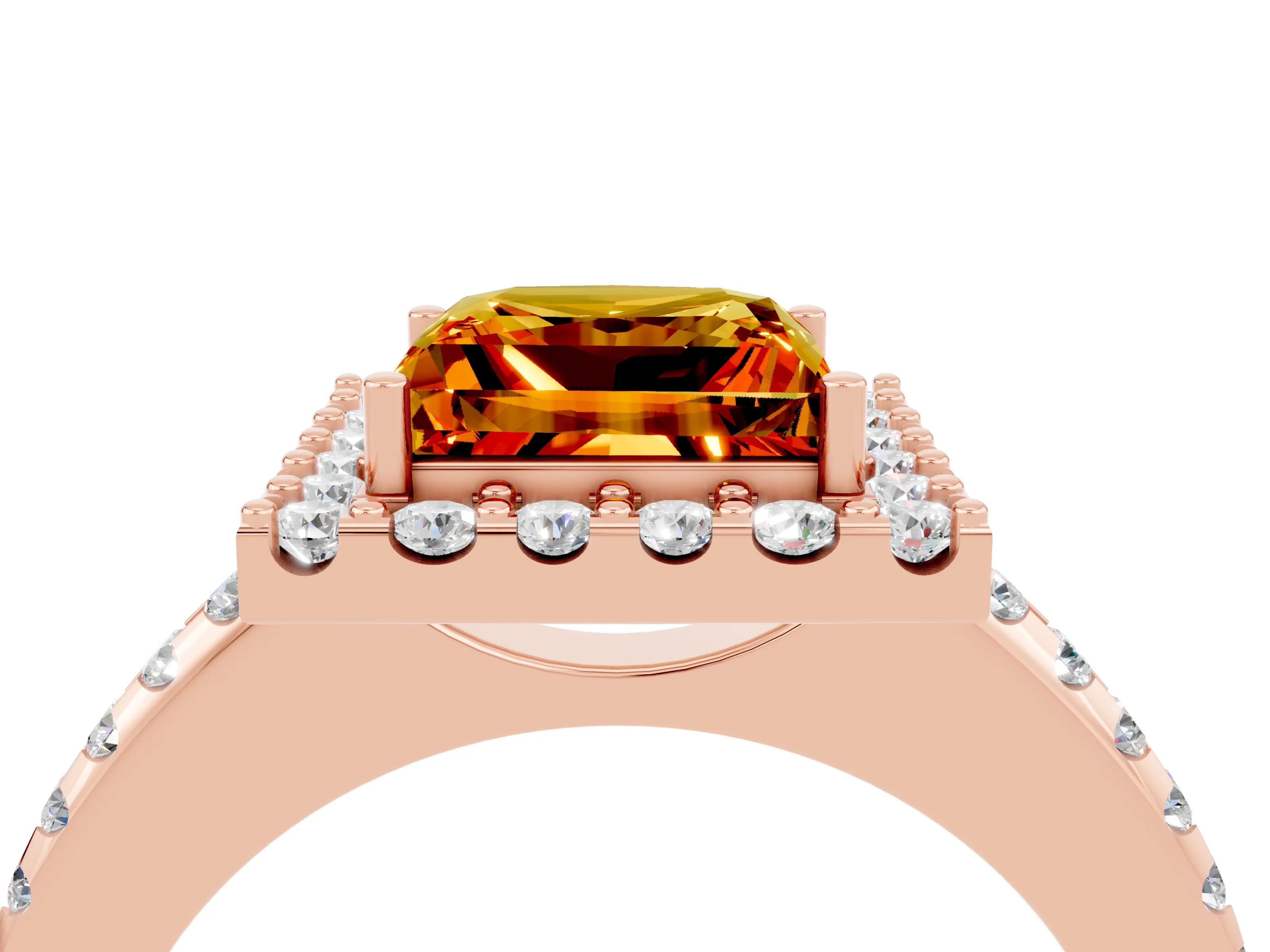 Rose gold Princess Cut Citrine Pavé Halo Ring with Four-Prong Setting_16