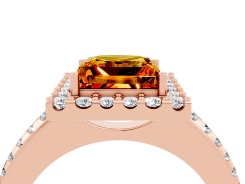 Rose gold Princess Cut Citrine Pavé Halo Ring with Four-Prong Setting_16