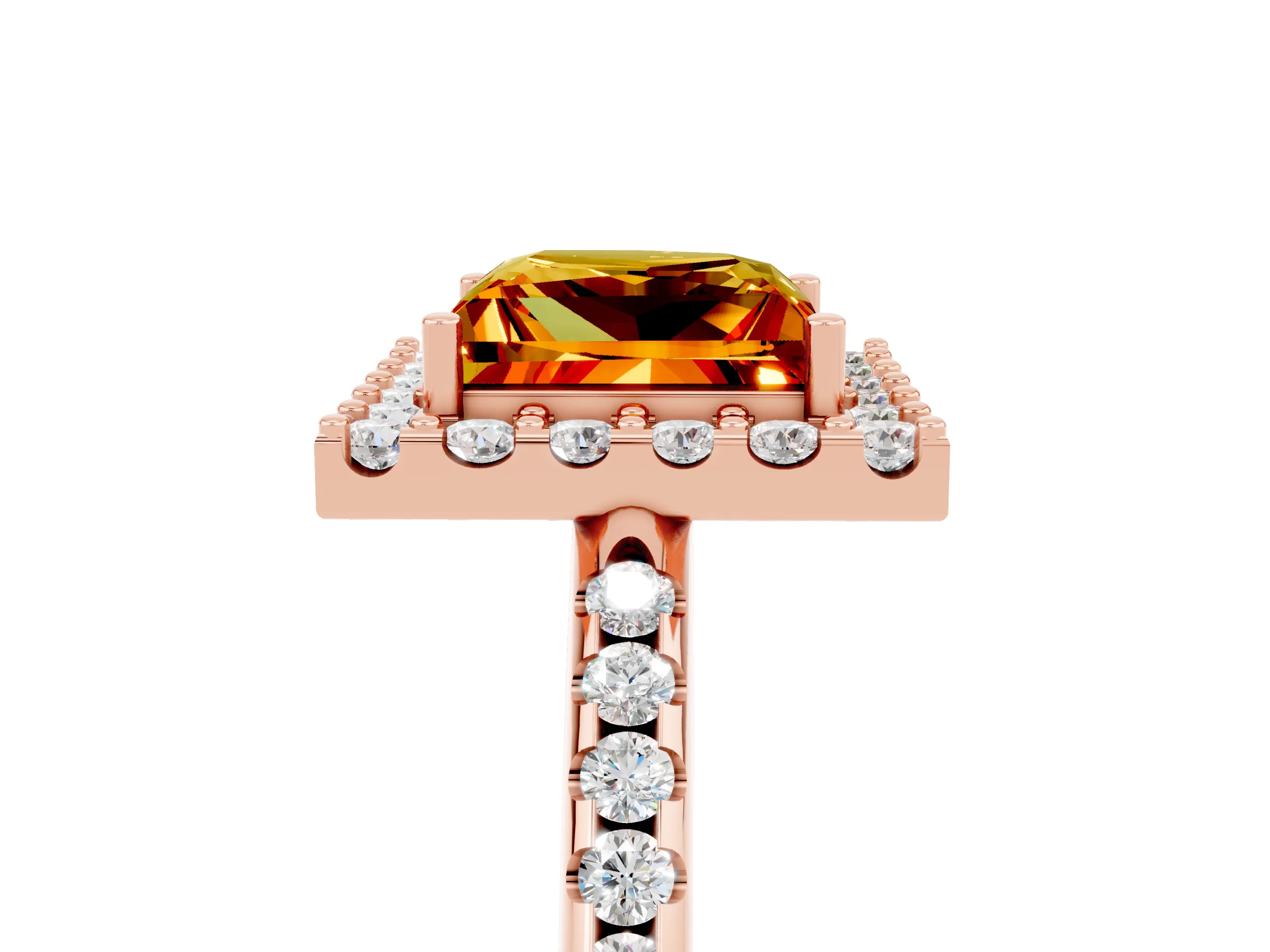 Rose gold Princess Cut Citrine Pavé Halo Ring with Four-Prong Setting_17