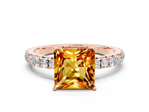 Rose gold Princess Cut Citrine Pavé Solitaire Engagement Ring with Four-Prong Setting_12