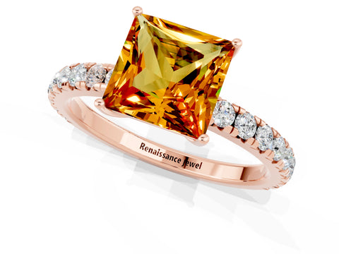 Rose gold Princess Cut Citrine Pavé Solitaire Engagement Ring with Four-Prong Setting_13