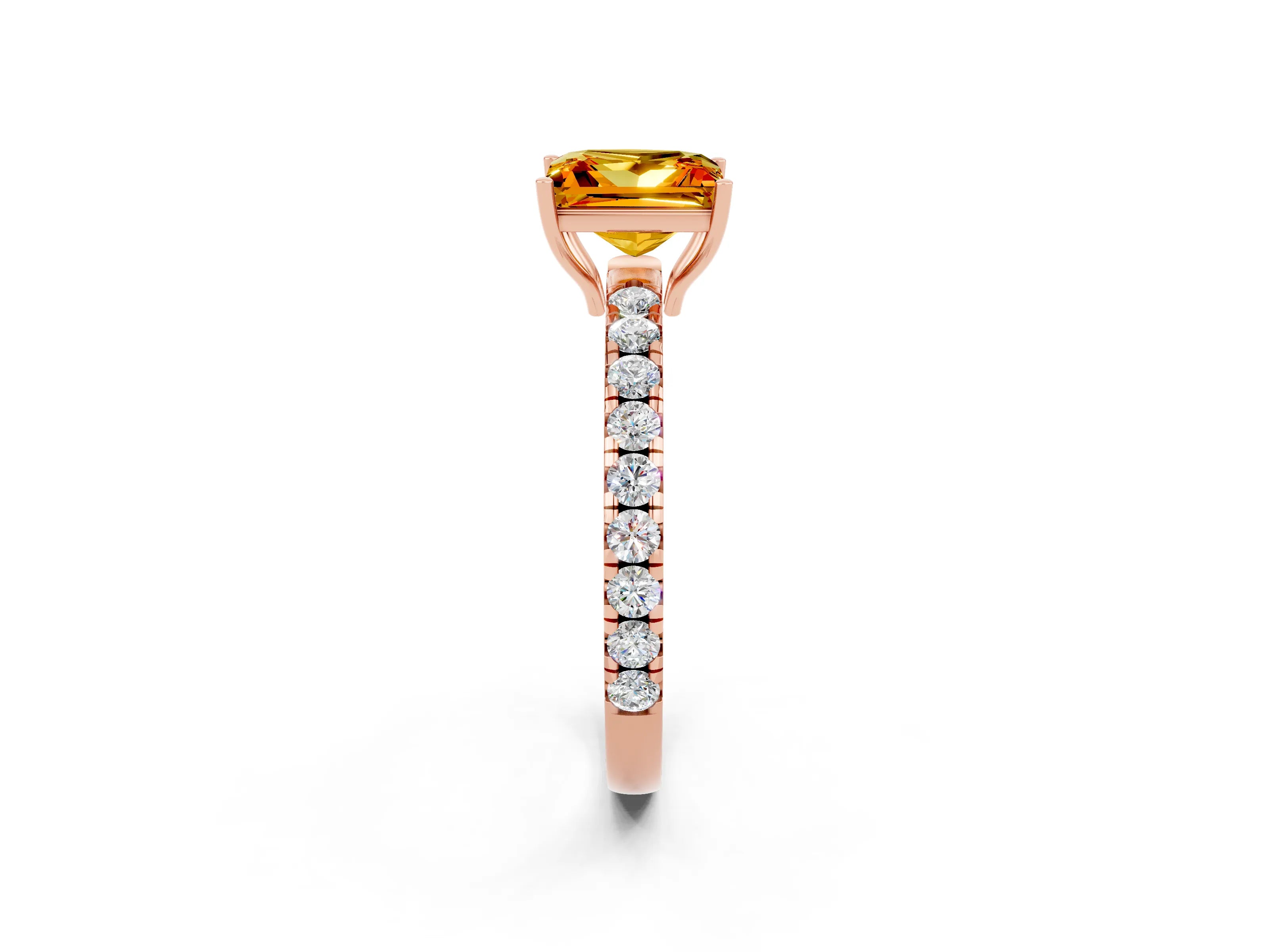 Rose gold Princess Cut Citrine Pavé Solitaire Engagement Ring with Four-Prong Setting_14
