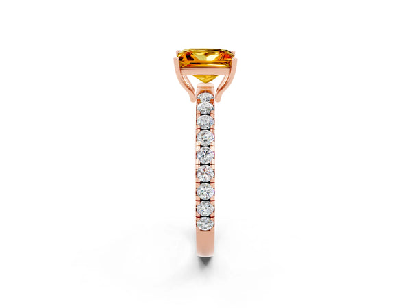 Rose gold Princess Cut Citrine Pavé Solitaire Engagement Ring with Four-Prong Setting
