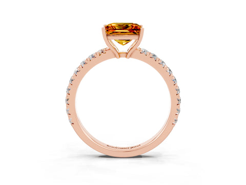 Rose gold Princess Cut Citrine Pavé Solitaire Engagement Ring with Four-Prong Setting_15