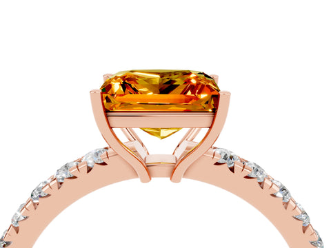 Rose gold Princess Cut Citrine Pavé Solitaire Engagement Ring with Four-Prong Setting_16