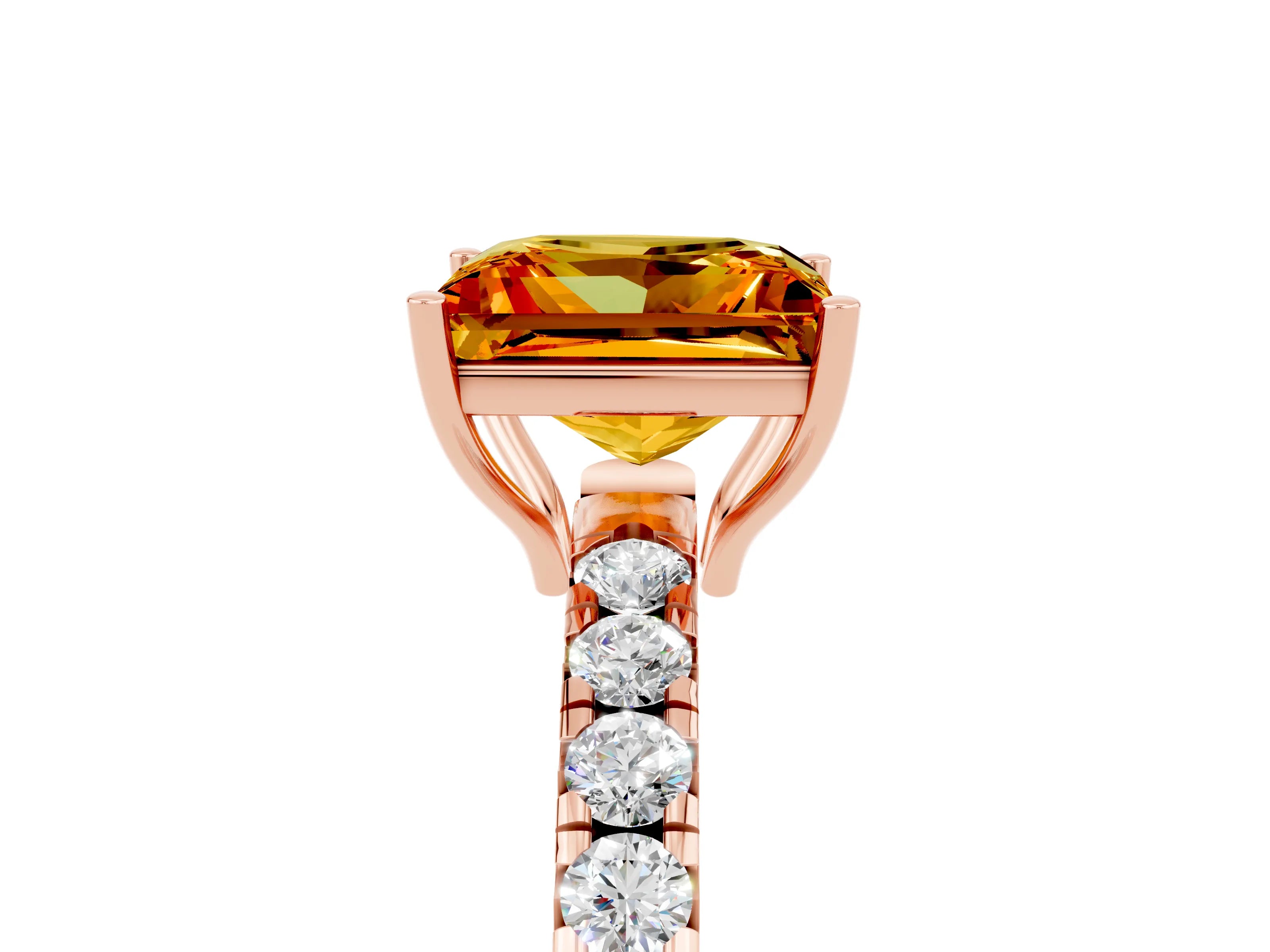 Rose gold Princess Cut Citrine Pavé Solitaire Engagement Ring with Four-Prong Setting_17