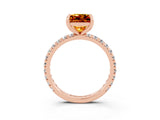 Rose gold Princess Cut Citrine Pavé Solitaire Ring with Round Band and Prong Setting_15
