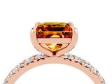 Rose gold Princess Cut Citrine Pavé Solitaire Ring with Round Band and Prong Setting_16