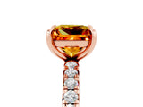 Rose gold Princess Cut Citrine Pavé Solitaire Ring with Round Band and Prong Setting_17