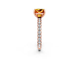 Rose gold Princess Cut Citrine Pavé Solitaire Ring with Round Band and Prong Setting_26