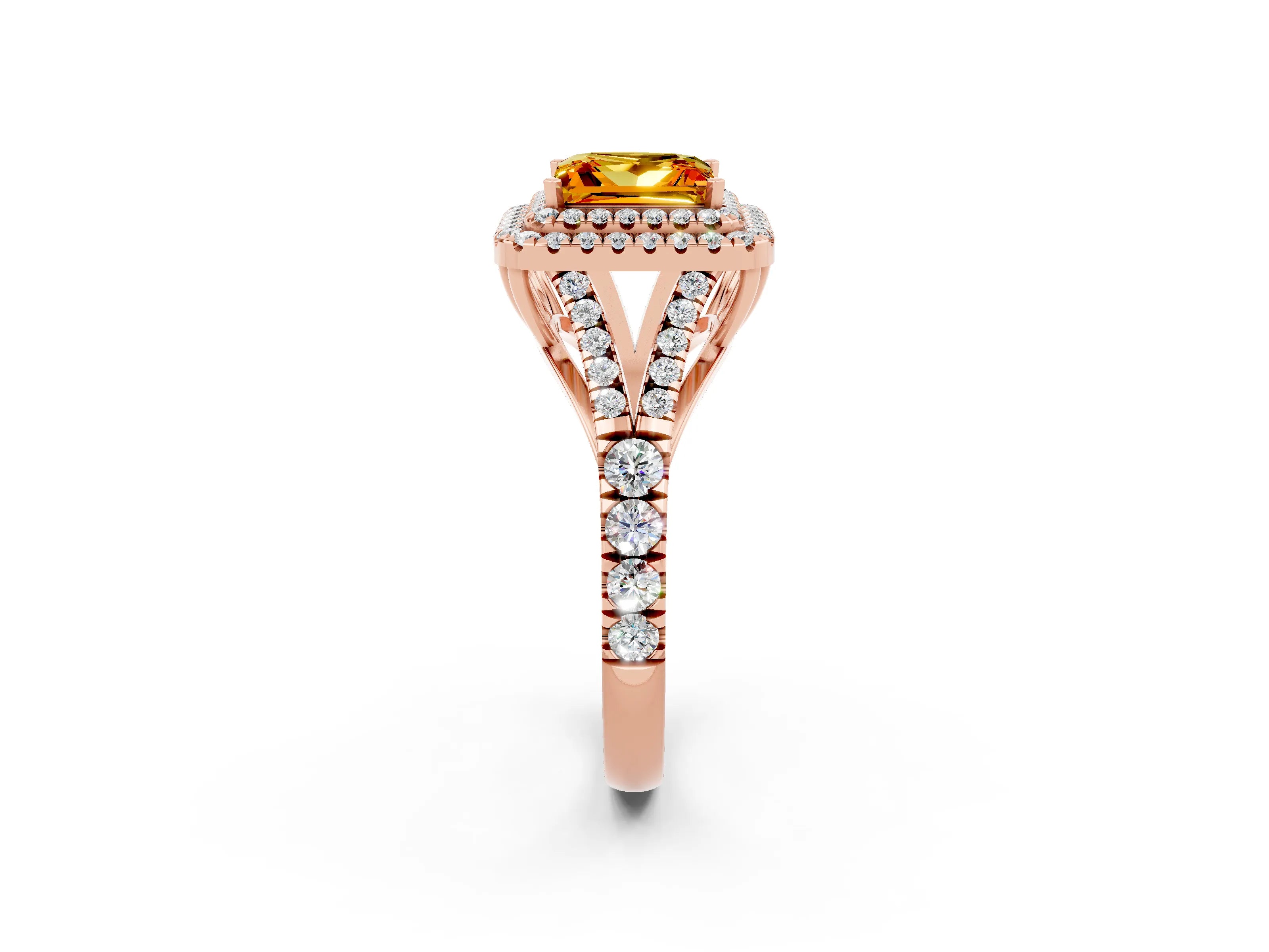 Rose gold Princess Cut Citrine Pavé Split Shank Double Halo Engagement Ring_2