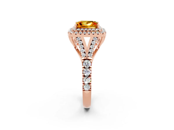 Rose gold Princess Cut Citrine Pavé Split Shank Double Halo Engagement Ring