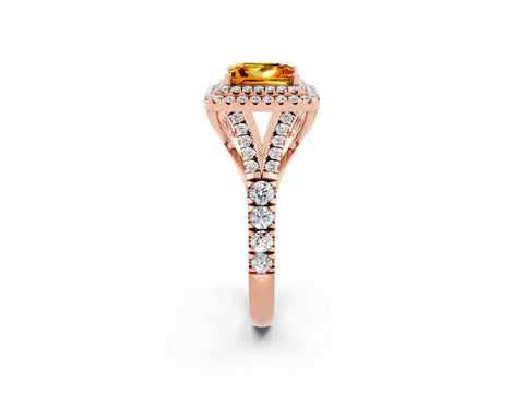 Rose gold Princess Cut Citrine Pavé Split Shank Double Halo Engagement Ring_2