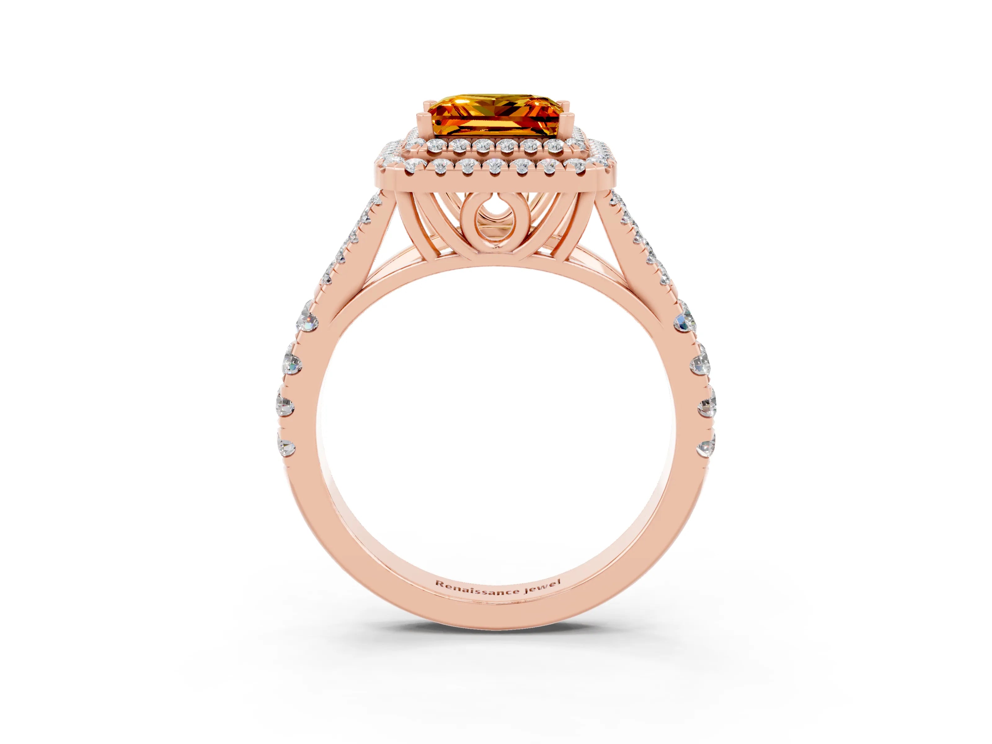 Rose gold Princess Cut Citrine Pavé Split Shank Double Halo Engagement Ring_3