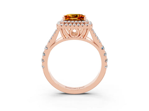 Rose gold Princess Cut Citrine Pavé Split Shank Double Halo Engagement Ring_3
