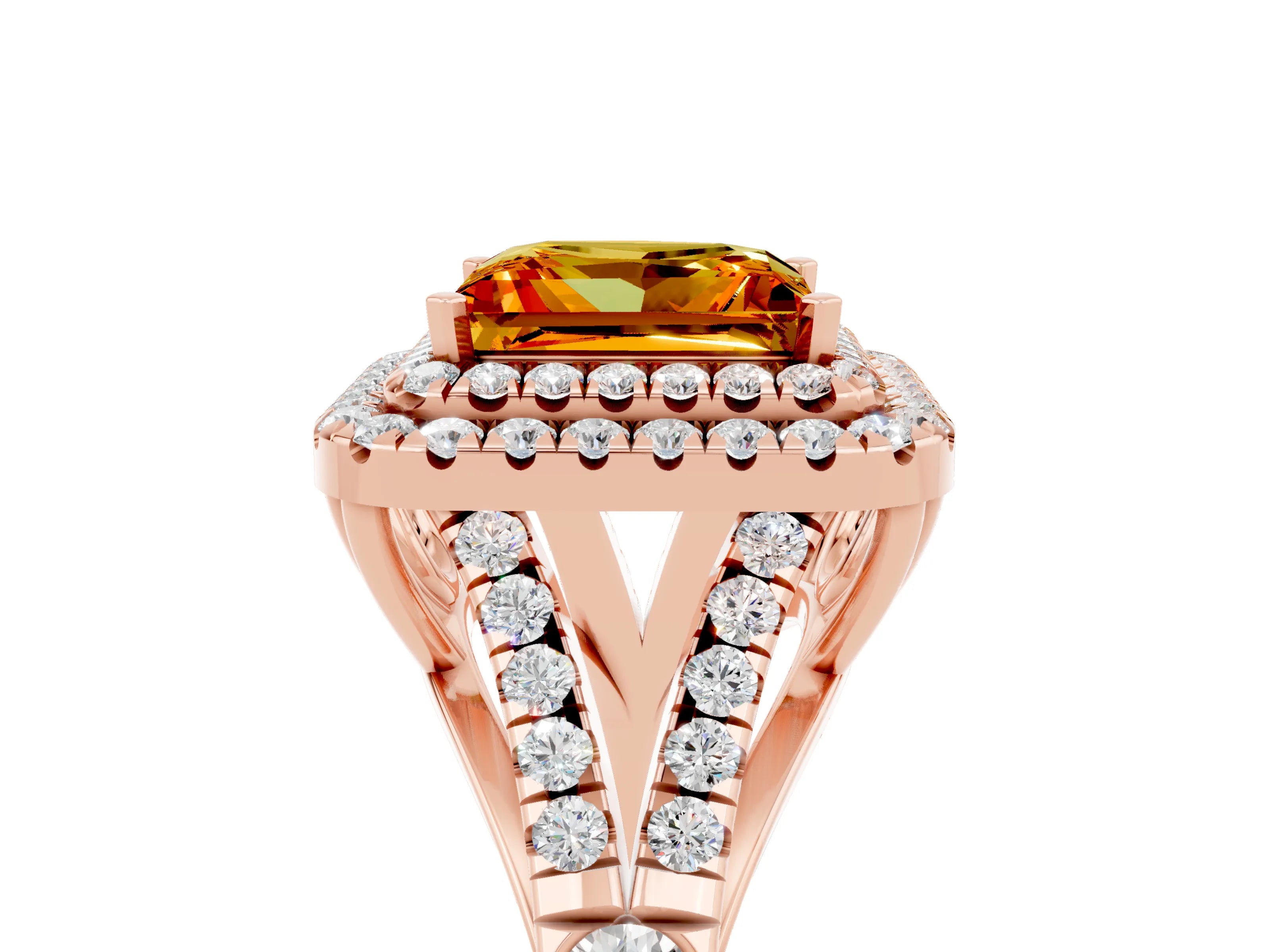 Rose gold Princess Cut Citrine Pavé Split Shank Double Halo Engagement Ring_5